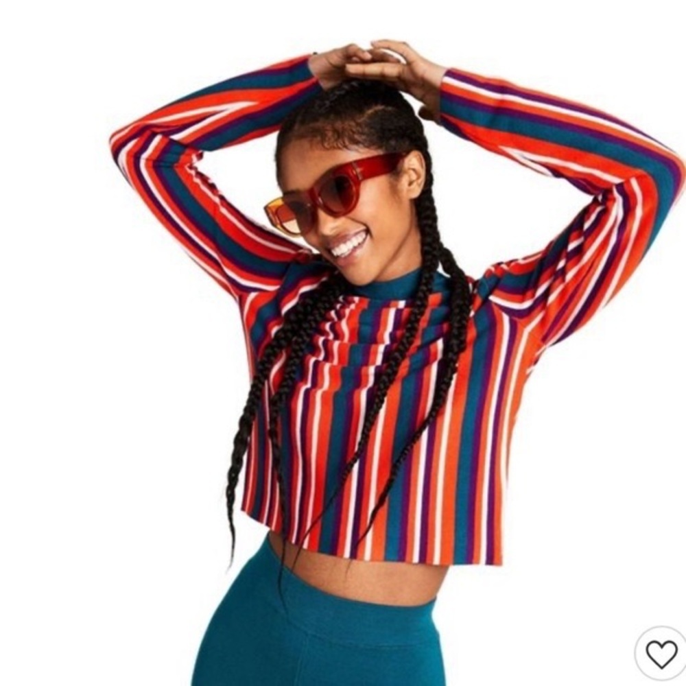 Victor‎ Glemaud x Target Retro Orange & Blue Striped Mock Neck Sweater Sz Medium